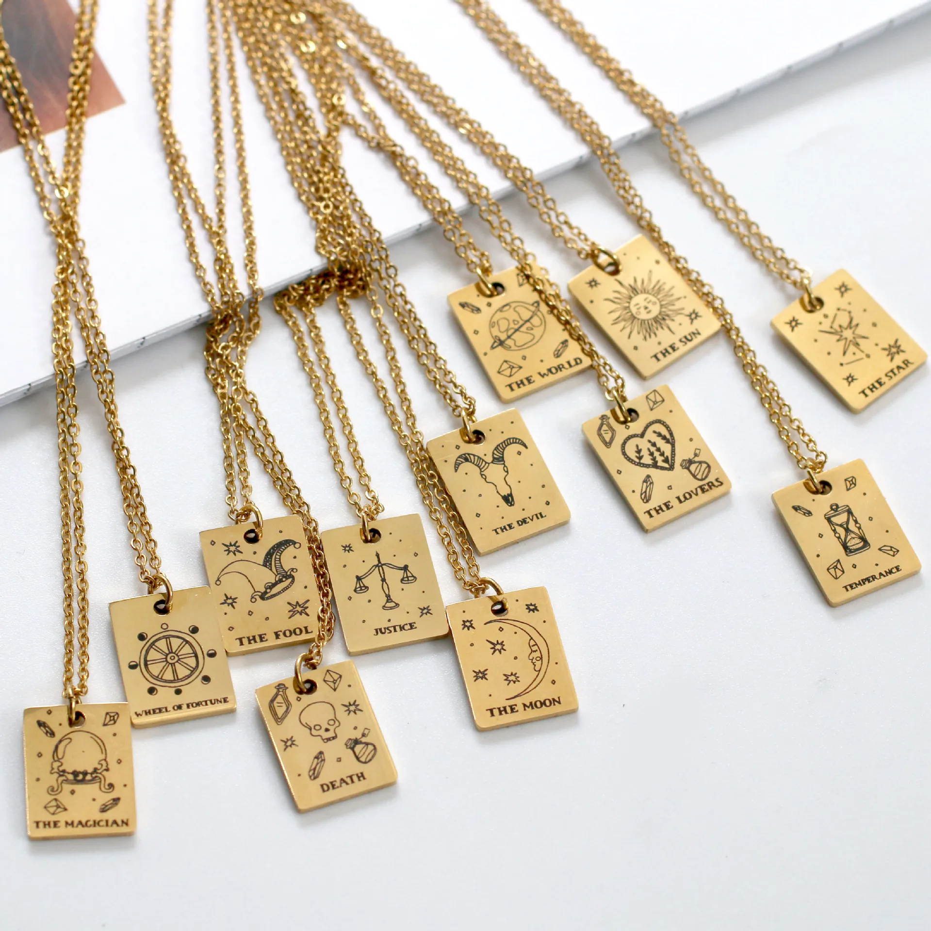 Women accessories jewelry 18k gold plated 316l stainless steel pendant astrology horoscope tarot card 12 zodiac sign necklace