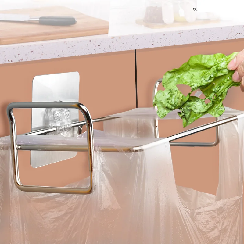 SAMANL Wall Mounted Metal Stainless Steel Simple Style Storage Kitchen Garbage Bag Holder