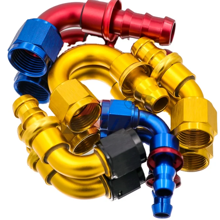 AoMei Performance 150 Degree uninterrupted One Piece Full Flow Barb Push Lock Hose End AN Fitting