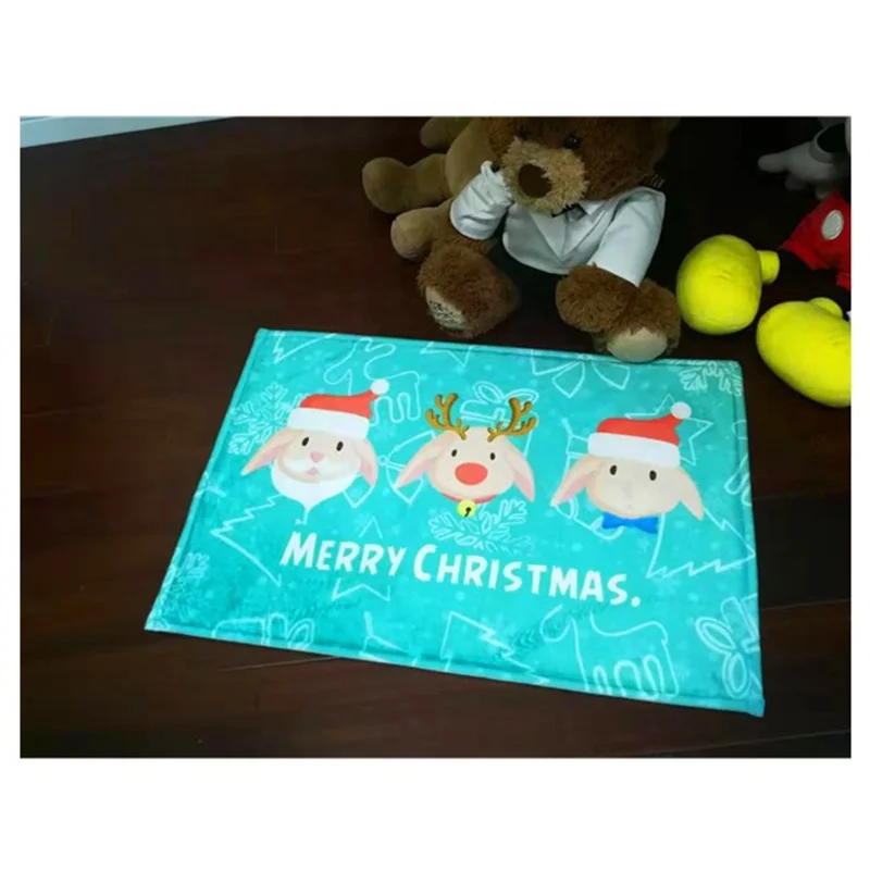 40*60cm Coral Fleece Floor Mats Merry Christmas Happy New Year Doormat Entrance Mat