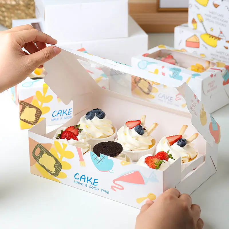 Bakery Cupcake Muffin Cake Egg Tart Dessert Box Custom Transparent Mini Cake Packaging Box with Window for Dessert