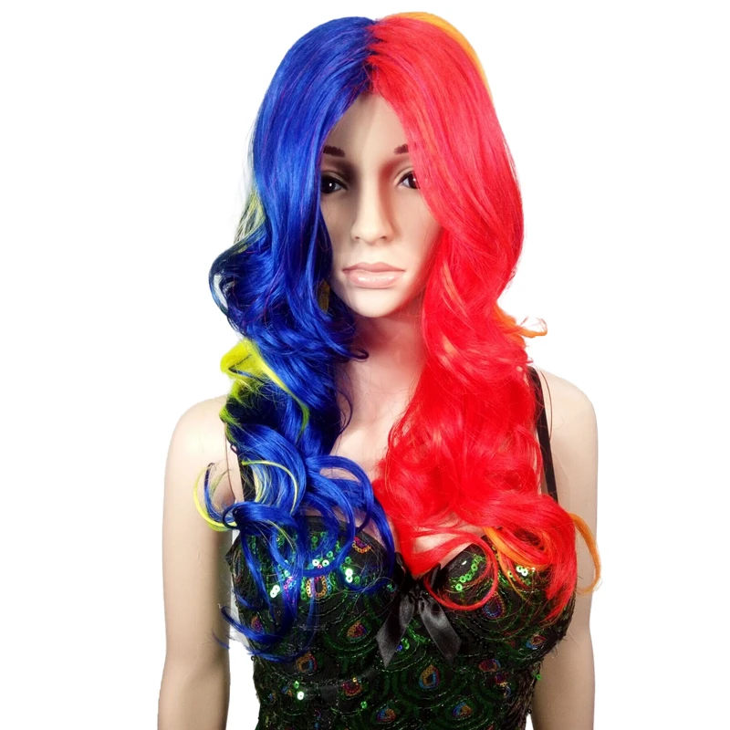 High Quality 28inch 280G Red Orange Blue Yellow Color Cosplay Party Long Genshin Impact Synthetic Cosplay Wigs
