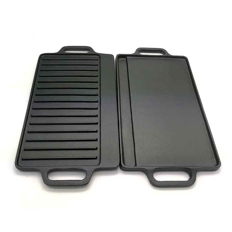 High Quality Cast Iron Griddle Pan Bbq Grill Pan Double-sided Rectangular Cast Iron Griddle Plate