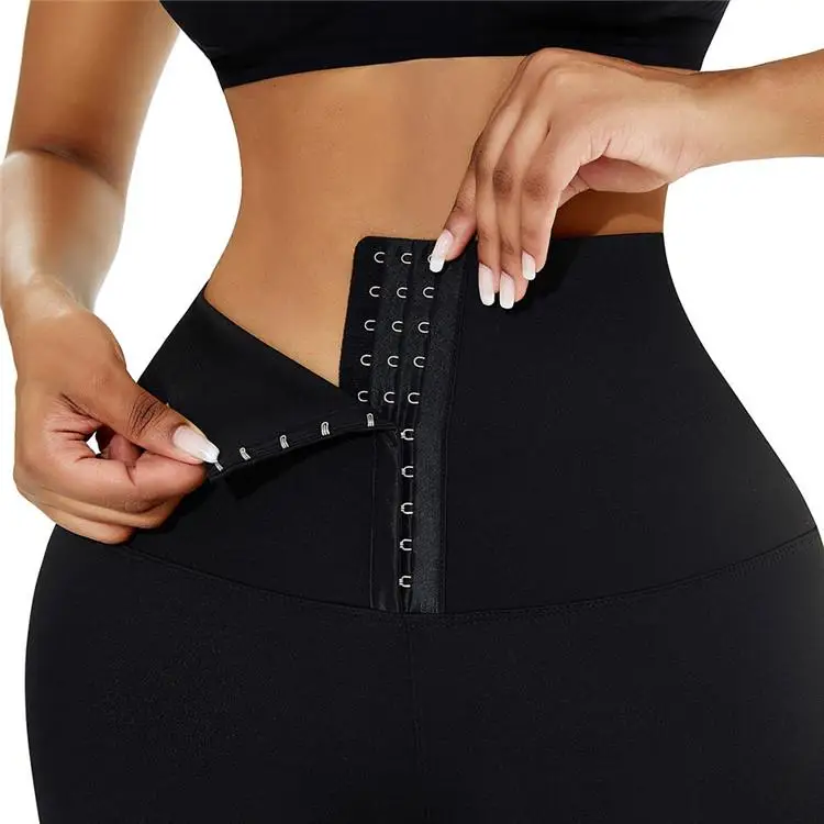 Tiktok Breathable Hooks Waist Trainer Corset Leggings Plus Size Custom High Waist Yoga Pants Gym Sport Womens Workout Leggings