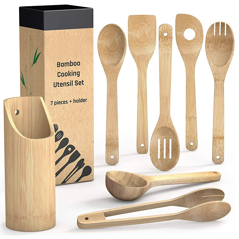 Natural Travel Wood Spatula Spoon Nonstick Kitchen Utensil Set