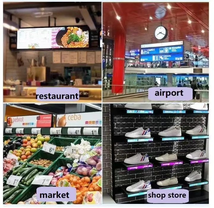 Wholesale multi-size ultra-wide LCD strip display billboard shelves edge stretched strip electronic posters