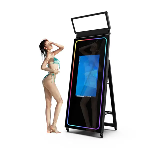 40-Inch Portable Smart Touch Mirror New Foldable LED Light Frame Compatible with Camera Selfie and Photo Booth