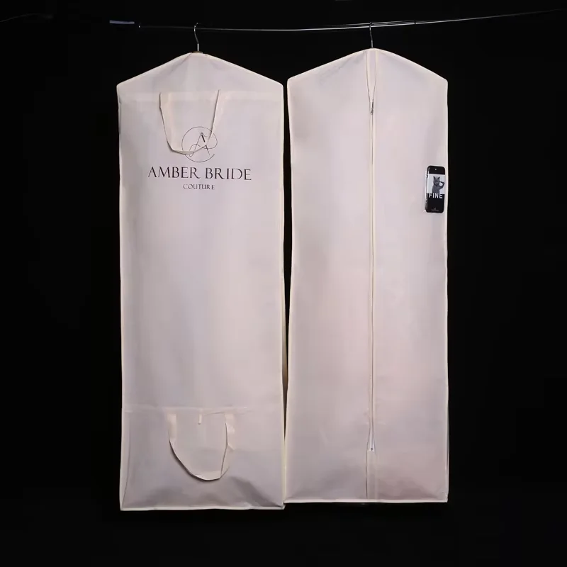 Custom Logo Portable Foldable Bridal Dust Long Wedding Dress Cover Suit Garment Bag for Storage