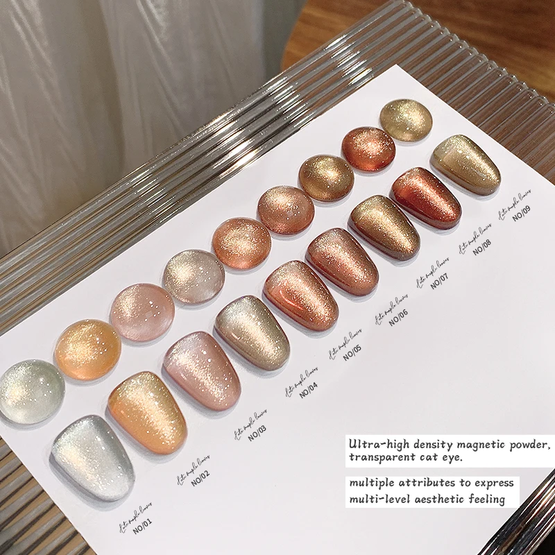 Customized Logo 9 Colors 12ml New Flash Gold Porcelain Cateye Gel Polish Set Wide Light Cat Eye Gel