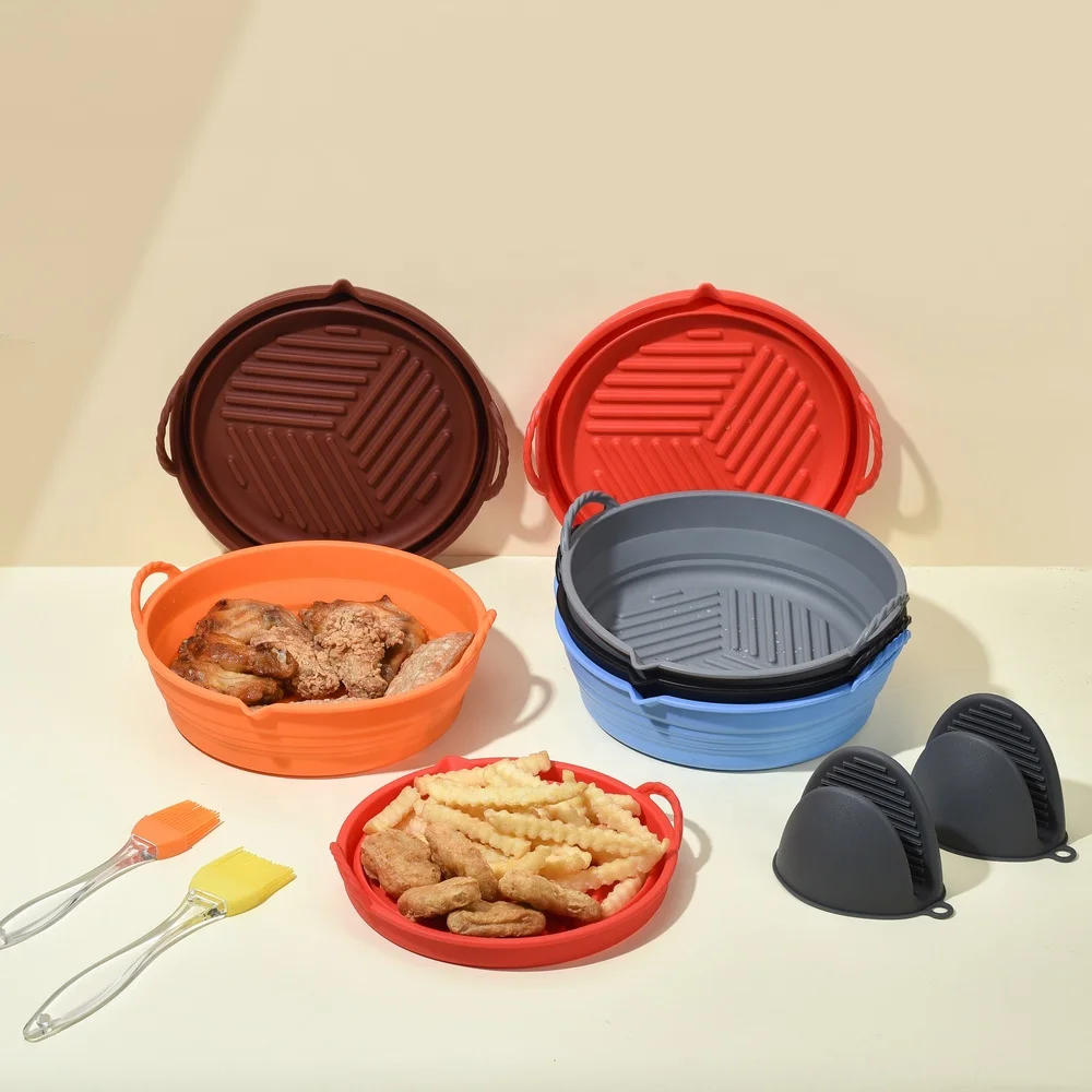 Air Fryer Silicone Pot, 8.5 7.5 Inch Collapsible Air Fryer Basket Liners Round Save Space Air Fryer Oven Baking Accessories