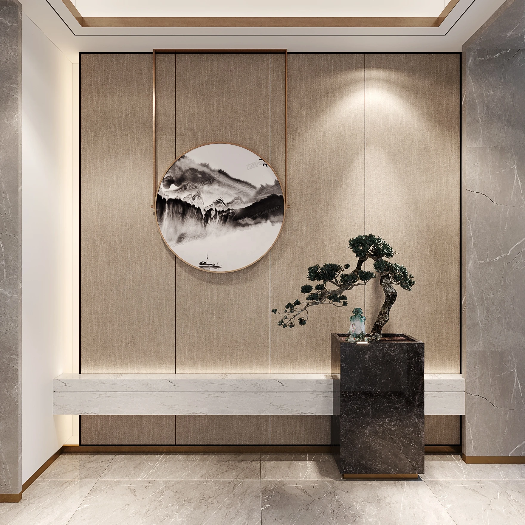 villa interior design Chinese style dinning room/ living room