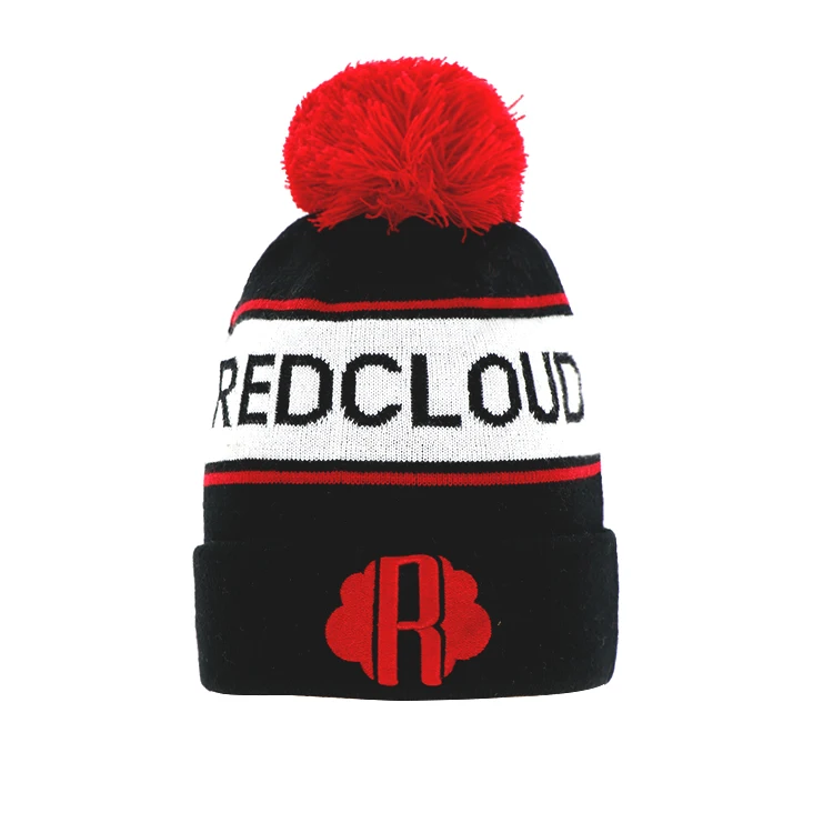 
high quality wholesale custom knitted cuffed pom beanie 