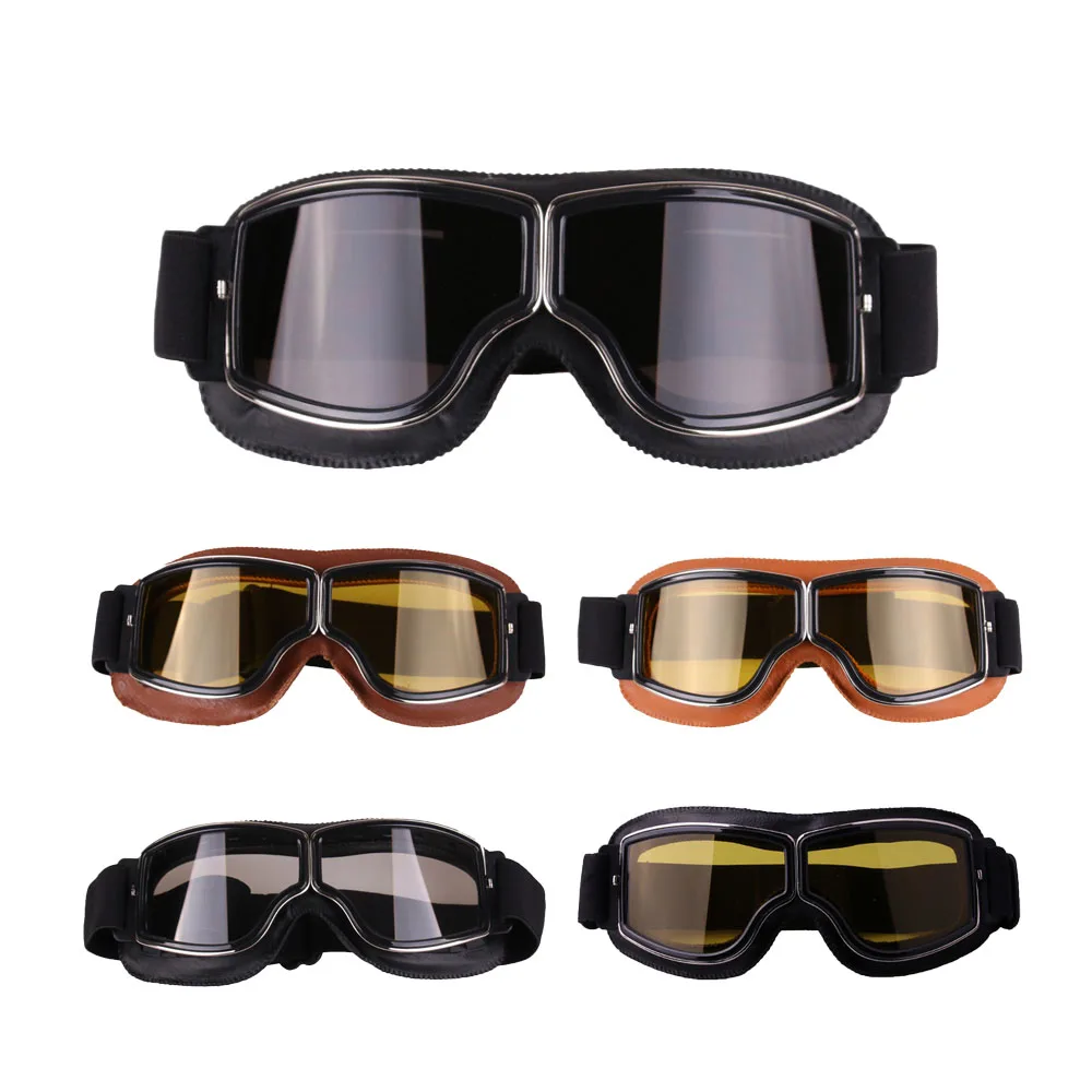 NEW Harley Style Motorcycle Goggles Pilot Motorbike Goggles Leather Retro Jet Helmet Eyewear