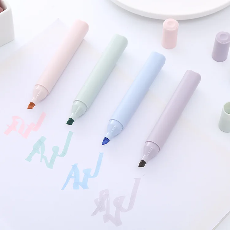 Morandi color school student highlighters set kids soft head marker pens set stationery supplies packs of 4 pcs