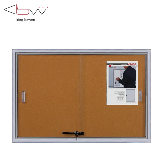 KBW wholesale school wall mount aluminum frame showcase notice pin cork board enclosed bulletin board with lockable glass door
