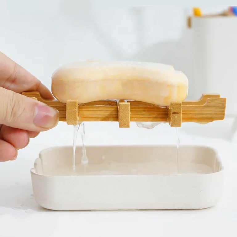 No plastic 100% compostable bamboo fiber soap dishes soap tray bamboo bath ware with retail package
