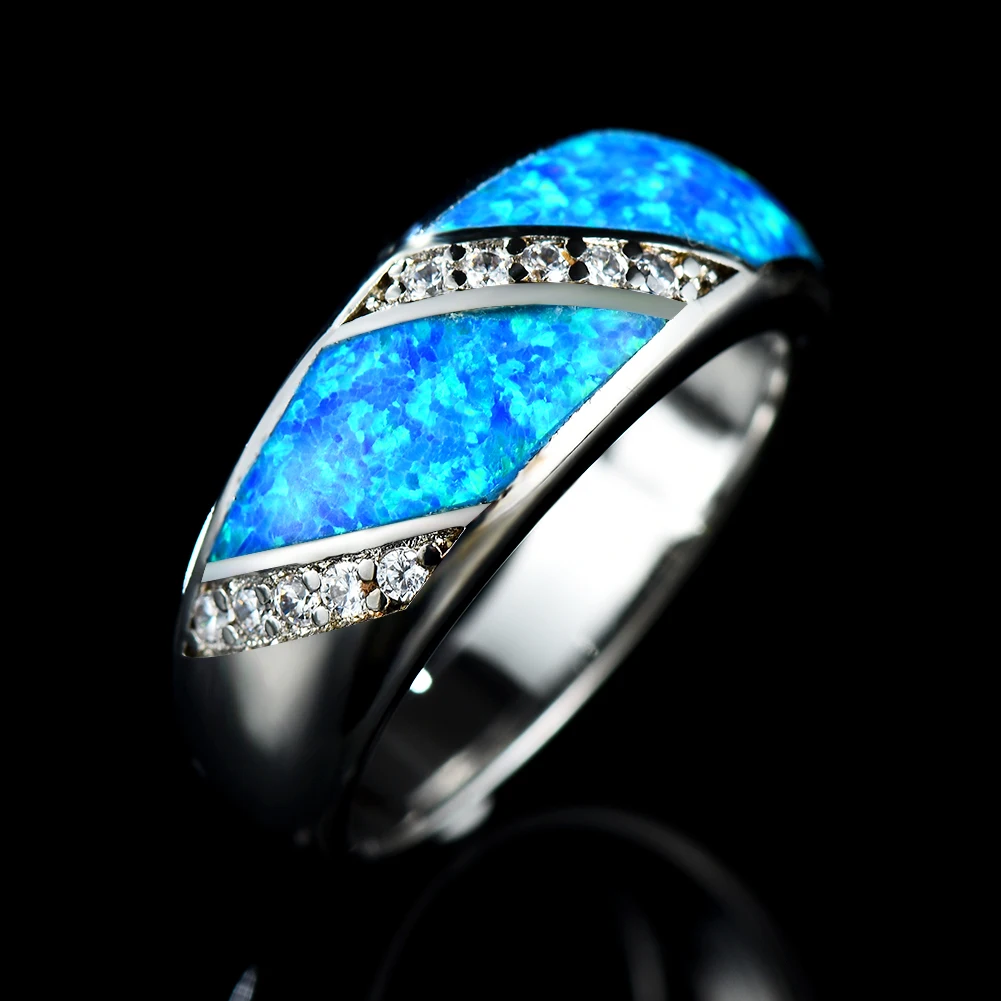 
Hot sale sterling silver s925 ring jewelry lady diamond shaped blue opal ring for wholesale 