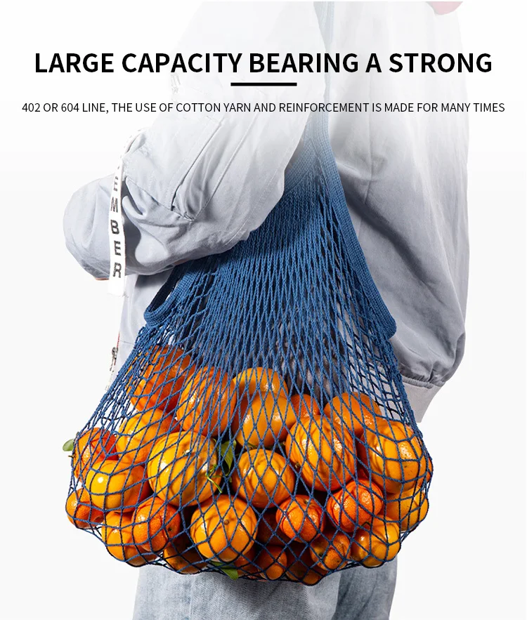 Wholesale Eco short or long Handled Tote Cotton Reusable Net Mesh Grocery Bags for Storage of Fruit Vegetable