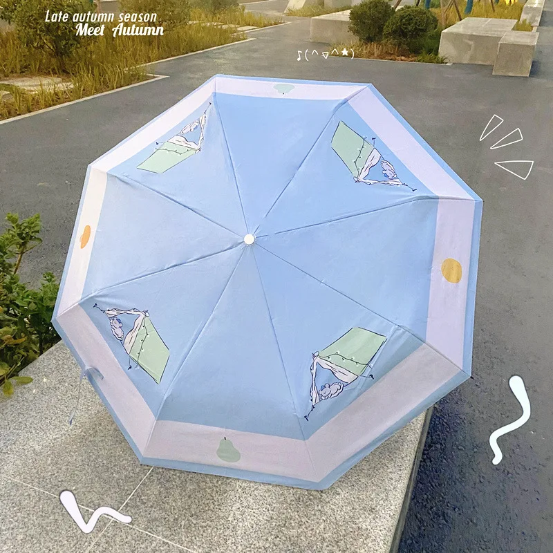 Black Rabbit Fully Automatic Transparent Umbrella Long Handle Princess Umbrella Cartoon Thickened Folding Portable Umbrella