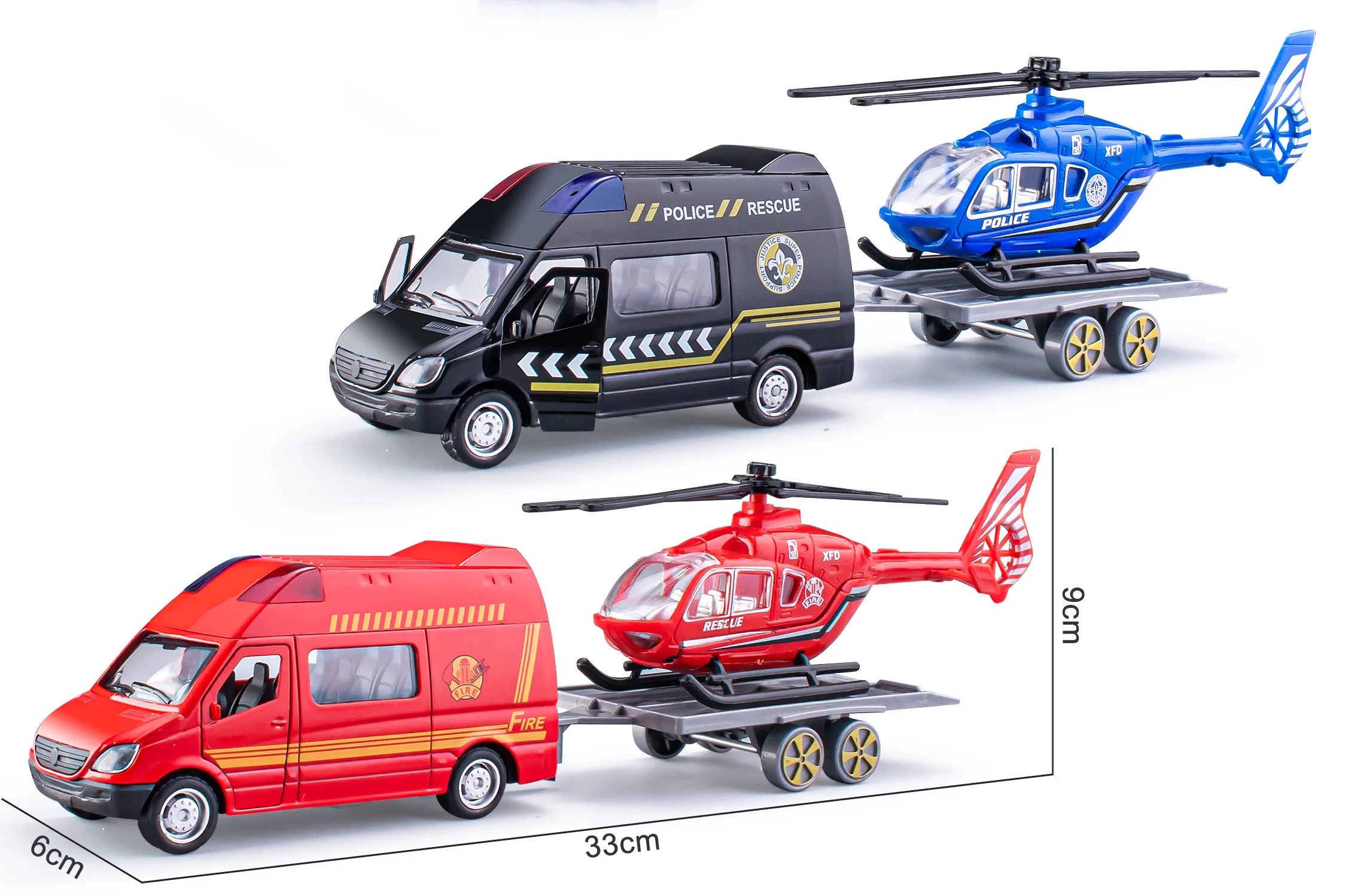 OEM Diecast Model Car Toys High Playability Suitable For Gifts Promotional Sliding Alloy Trailer Truck Towing Helicopter