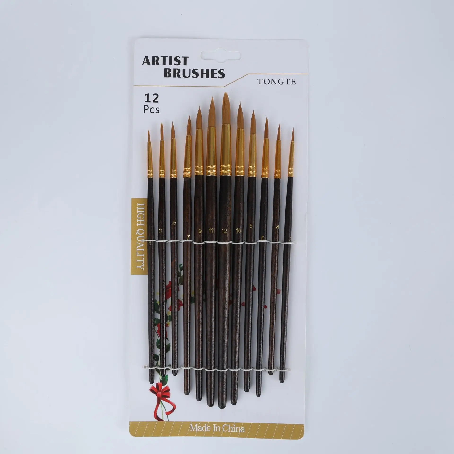 Premium 6-Piece Scrub Wood Handle Round Tip Nylon Hair Acrylic Oil Painting Brush DIY Pigment Brush Set for Student