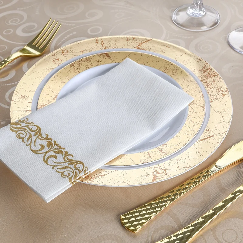 Premium Heavy Duty Disposable Plastic Wedding Gold Charger Plates Dishes & Plates