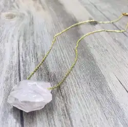 PJ-C456 Raw Birthstone Necklace , Layering Dainty Stone Pendant Healing Crystal Necklace stainless steel chain