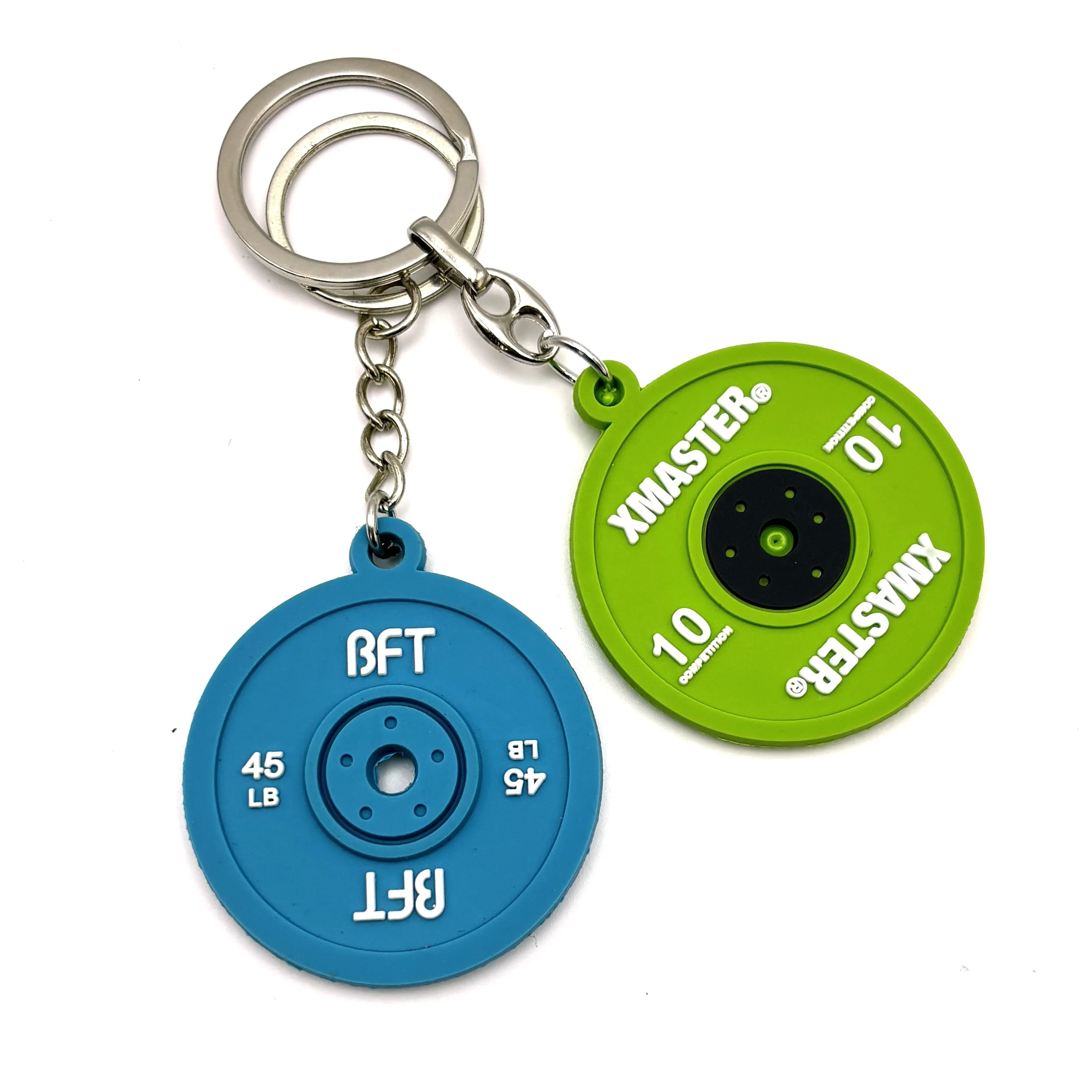 Custom 3D Gym Keychain Double Side PVC Rubber Fitness Dumbbell Keychain Pvc Rubber Keychains Key Ring With Logo