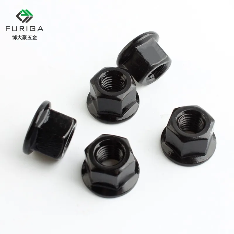 Black 304 Stainless Steel Thickened Hexagonal Flange Nut Zinc Surface Copper Material Gasket Nut M6M8M10M12M14-M30 Iron Material