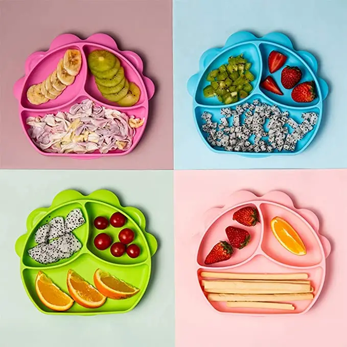 BPA Free Toddler Kids Children Divided Toddler Dinner Feeding Plate Silicone Baby Suction Plate