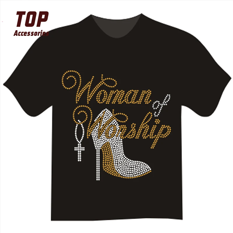 Most Popular Hot Fix Iron on Rhinestone Transfer Motifs for Women T-shirt