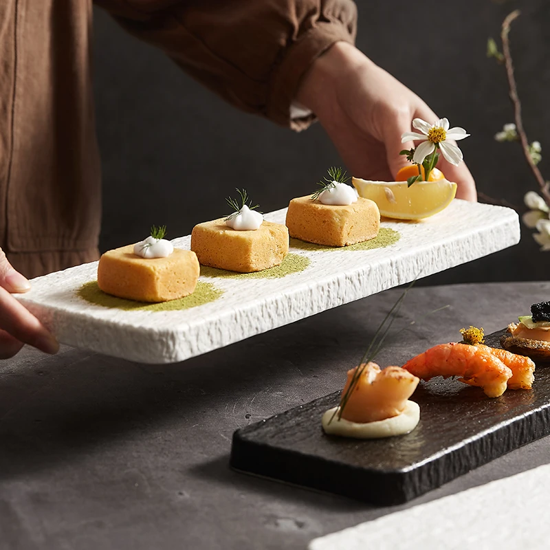 NEW Rectangle Ceramic Sushi Plate Matte Cake Hamberg Steak Dessert Sashimi Salad Serving Tray Show Platter Restaurant Dinnerware