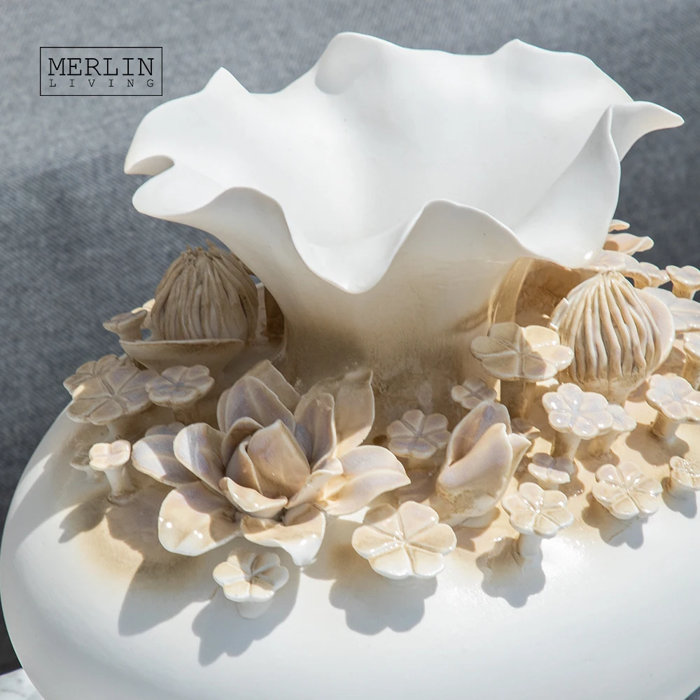 Merlin Living handmade ceramic vase yellow flower glaze vintage vase hotel decor Chaozhou Ceramic Factory manufacturing