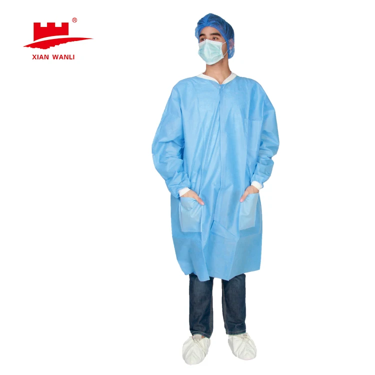Disposable single use nonwoven lab coat collar snap bottom with pockets PP visitor clothing non-woven PP jacket with pockets
