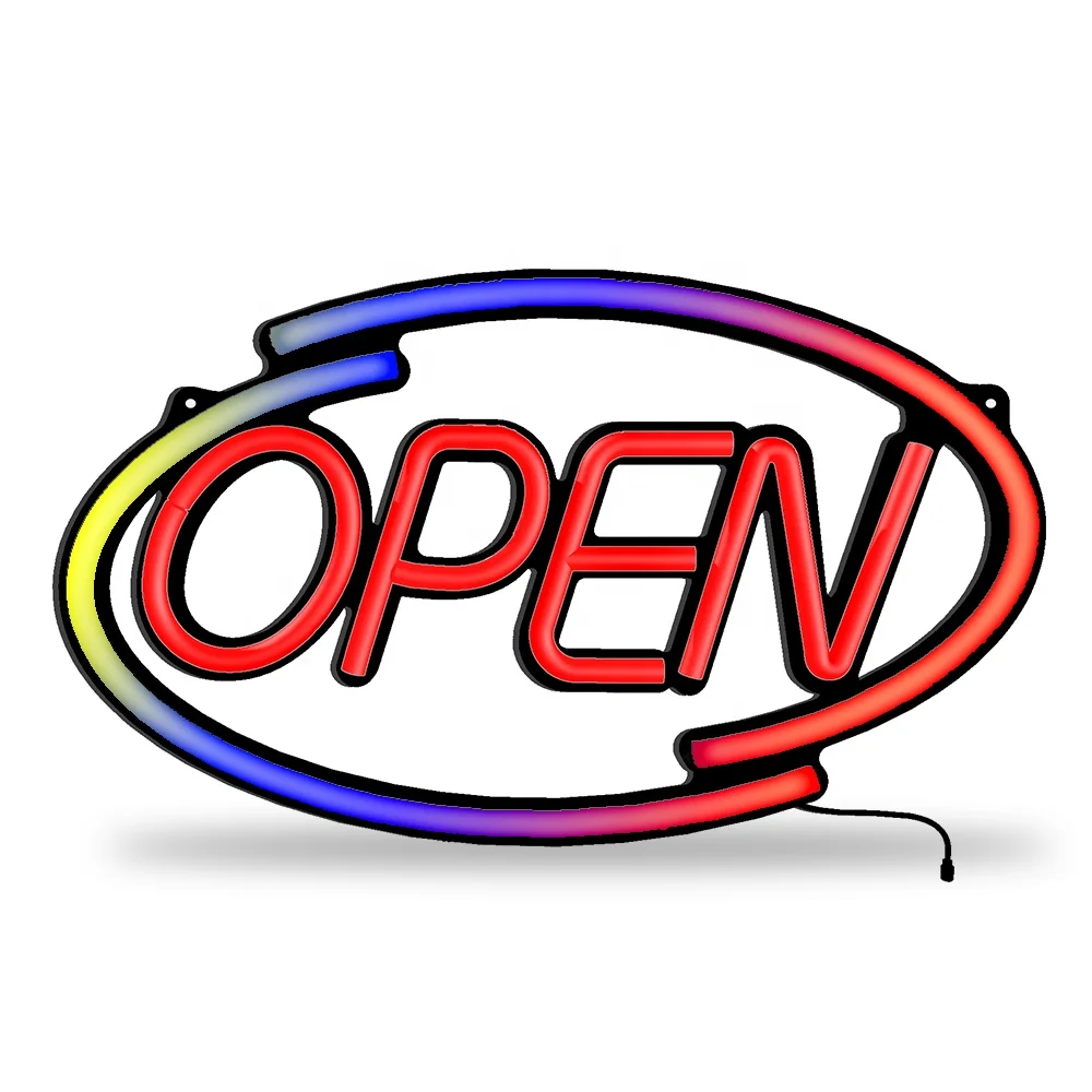 
Oval Shaped LED Neon Open Sign 18 x 10 inches Color Changing Chasing OPEN and OUVERT Neon Sign Color-changing Arc Line 