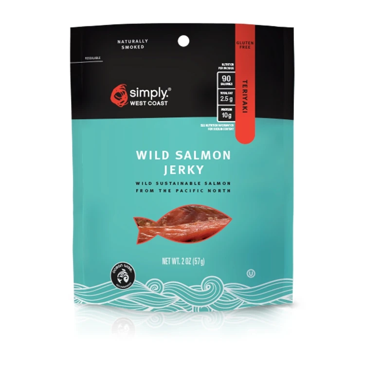 Custom Stand Up Pouch For Wild Salmon Jerky Packaging Reusable Meat Snacks Bag Moisture Proof Pet Treats Packaging