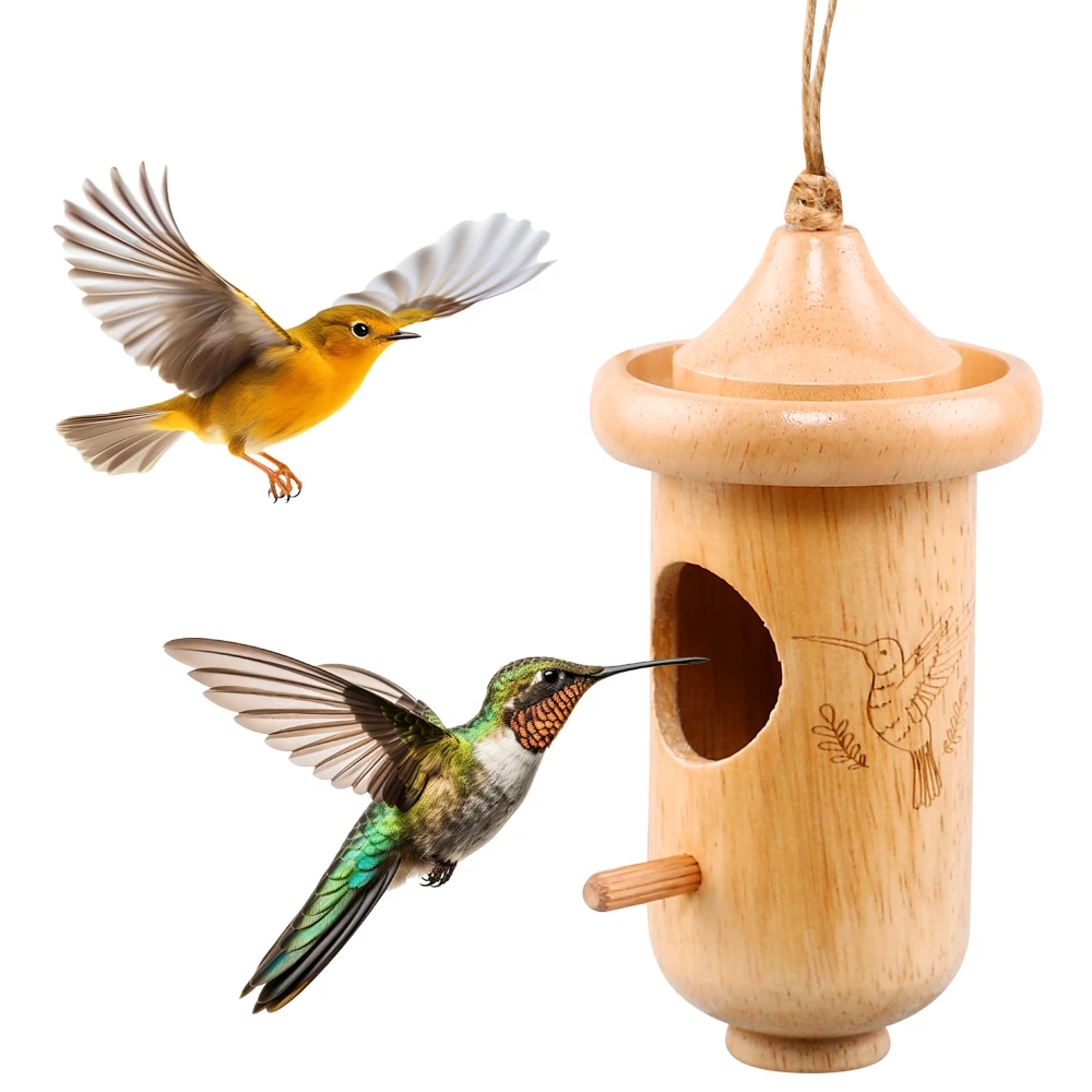 Factory Wholesale Hummingbird Wooden Bird Houses Humming Bird House Natural Wood Toy