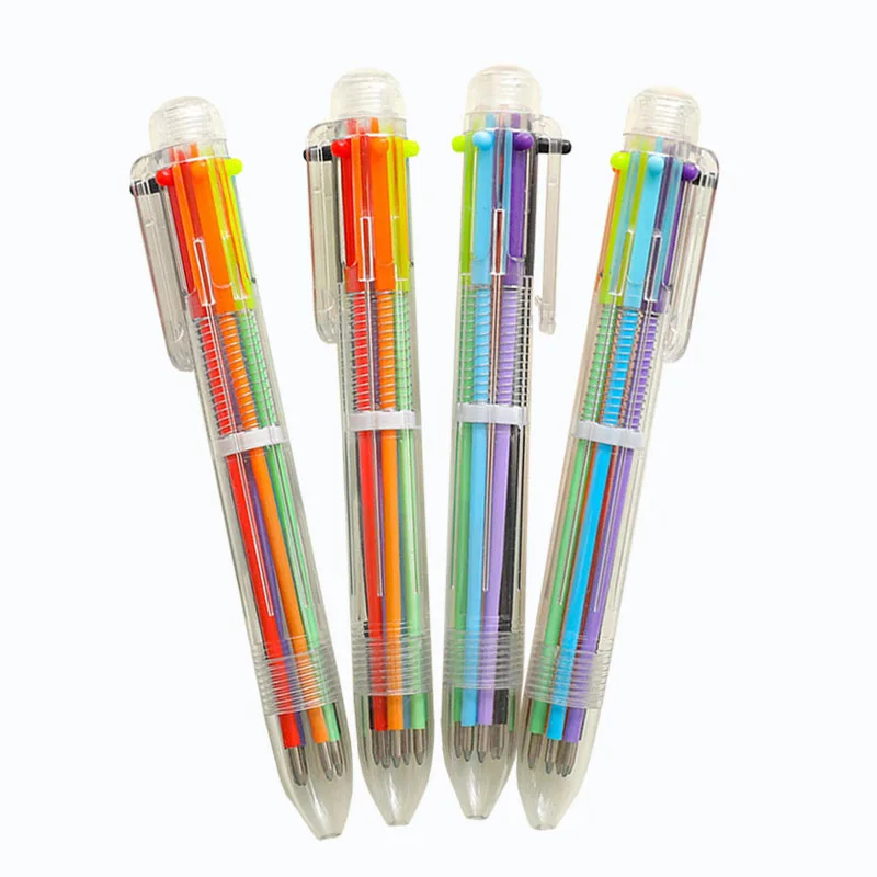 Wholesale Stationery Press Clip Ballpoint Cute ABS Plastic Creative Simple 6-colors Multi Pens with 6 Colors Refills