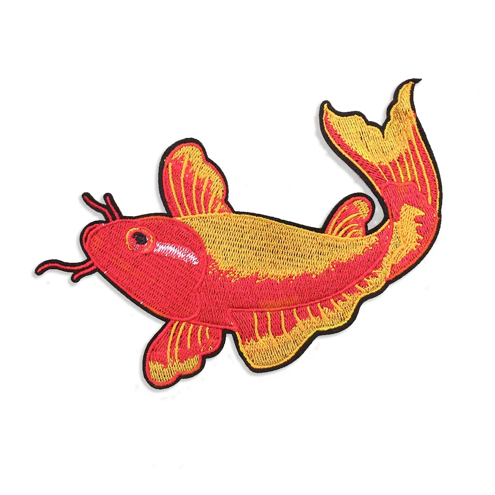 Wholesale Custom Large Size Twill Koi Carp Fish Embroidery Patch Ironing Patches For Clothing