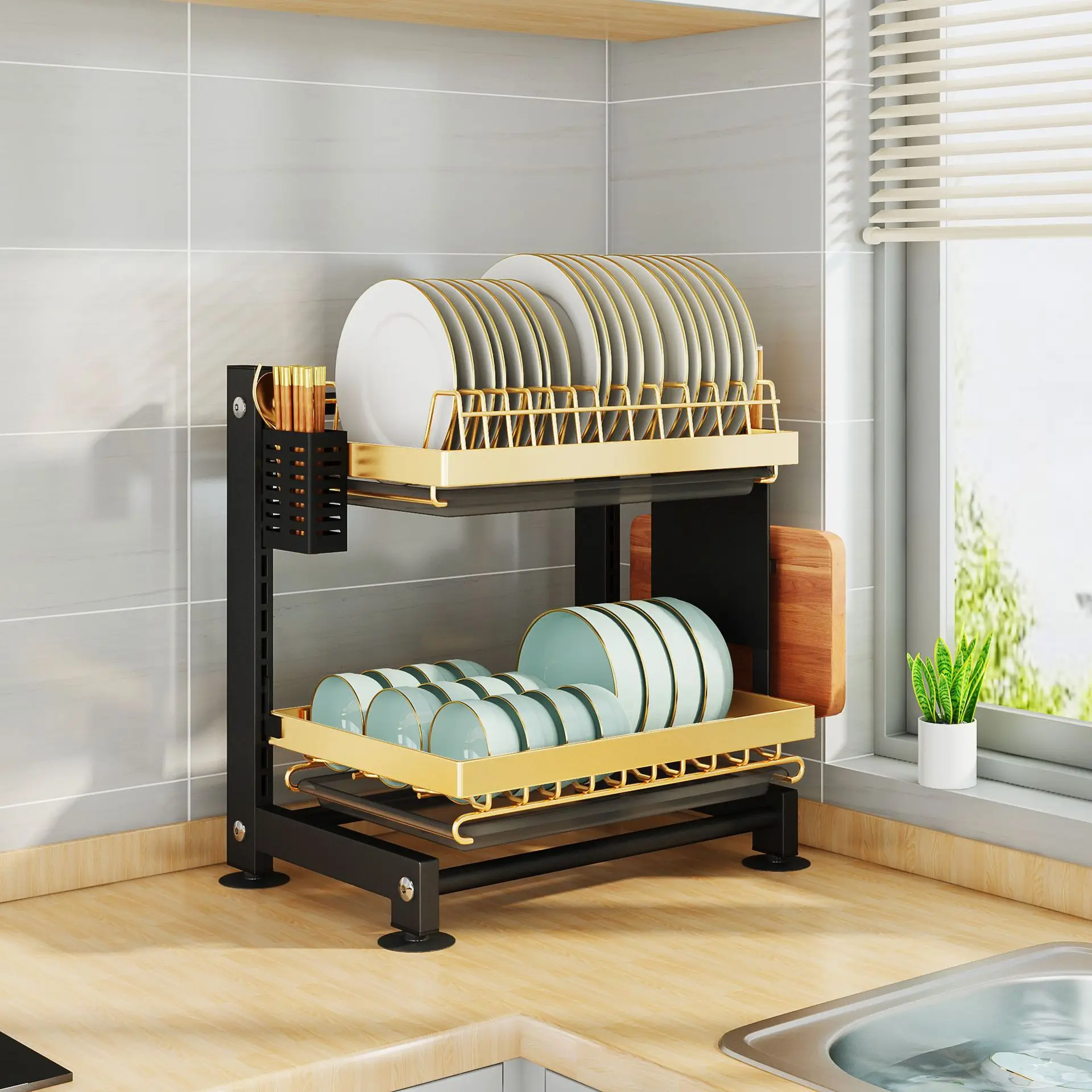 Stainless Steel 2 Tiers Dish Drying Rack Holder Drainer Over Sink Storage Shelf Kitchen Organizer