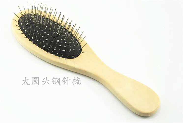 Natural Small Wooden Handle Airbag Comb Massage Steel tooth Black Hair Care Brush and Beauty SPA Hotel Comb