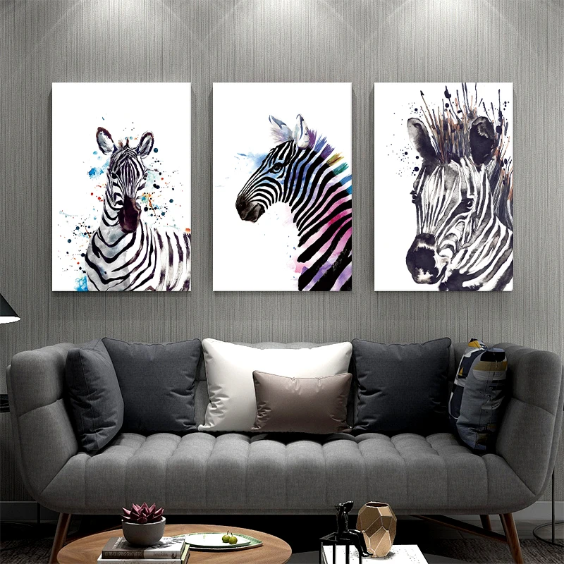 modern animal wall art black and white watercolor horse oil painting zebra handmade canvas prints