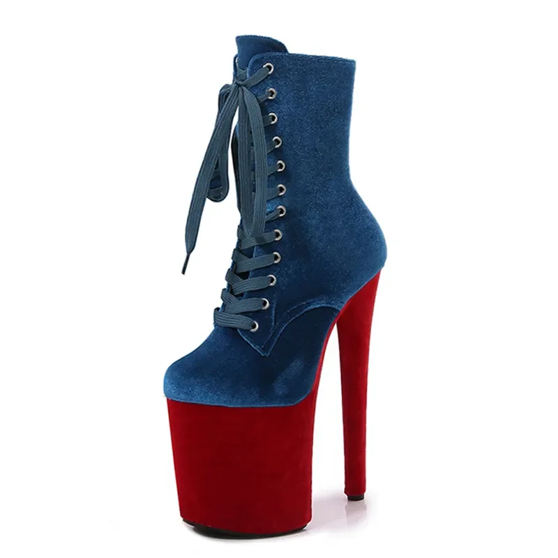 Trendy Velvet Stilettos 20 CM High Heels Ladies Boots Sexy Pole Dance Platform Shoes Comfortable Ankle Boots Women
