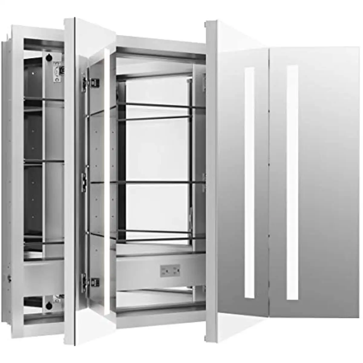 Recessed or Surface Mount Lighted Aluminum Bathroom Medicine Cabinet with Mirror