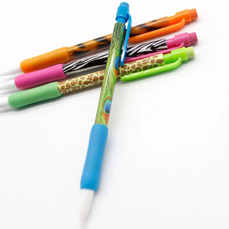 Custom Plastic 0.5mm or 0.7mm automatic mechanical pencil with soft rubber grip for school students