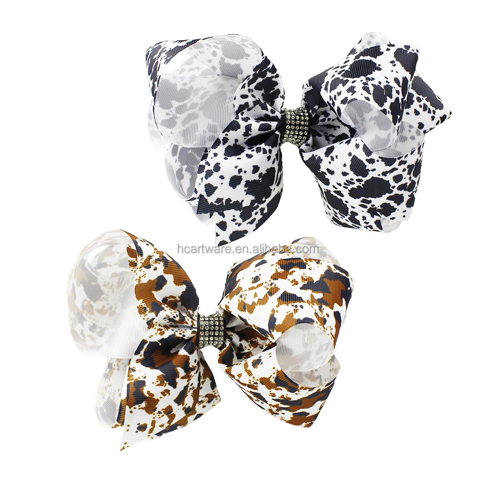 Новинка 2022, двухслойный бант HCArtware 8 дюймов с лентой, зажим для волос с леопардовым принтом, банты для волос для девочек, оптовая продажа, милый бант для волос с коровьим узором