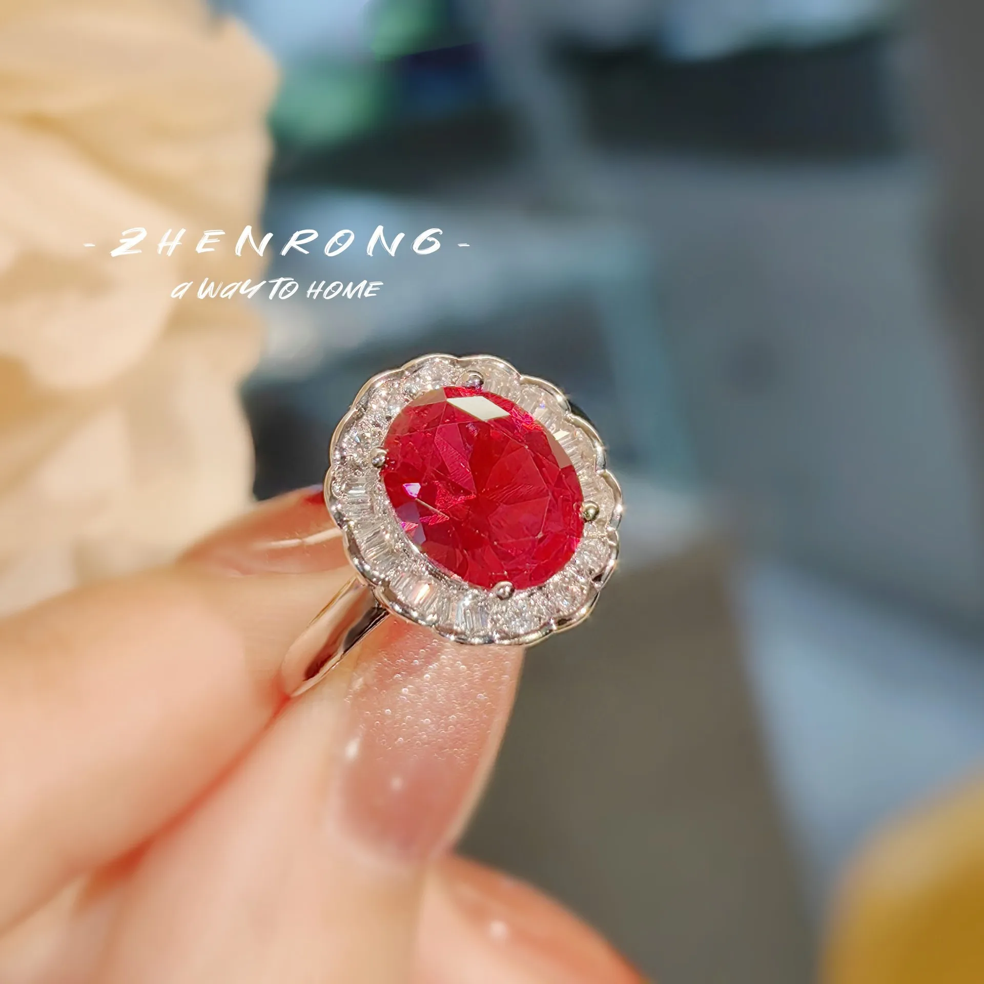 European and American Fashion Color Treasure Red Corundum Ring Light Luxury Temperament All-match Live Broadcast Drainage