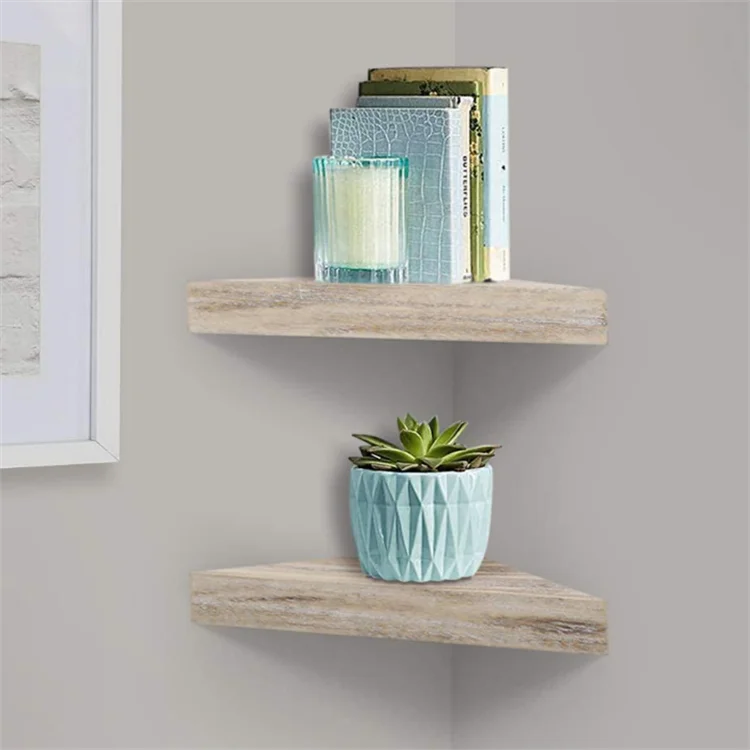 Factory solid wood three tiered kitchen floating corner decor wall shelf set