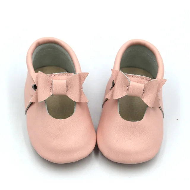 
Bowknot Princess Genuine Leather Bordered Soft Sole Slip-on First Walking Baby Shoes 
