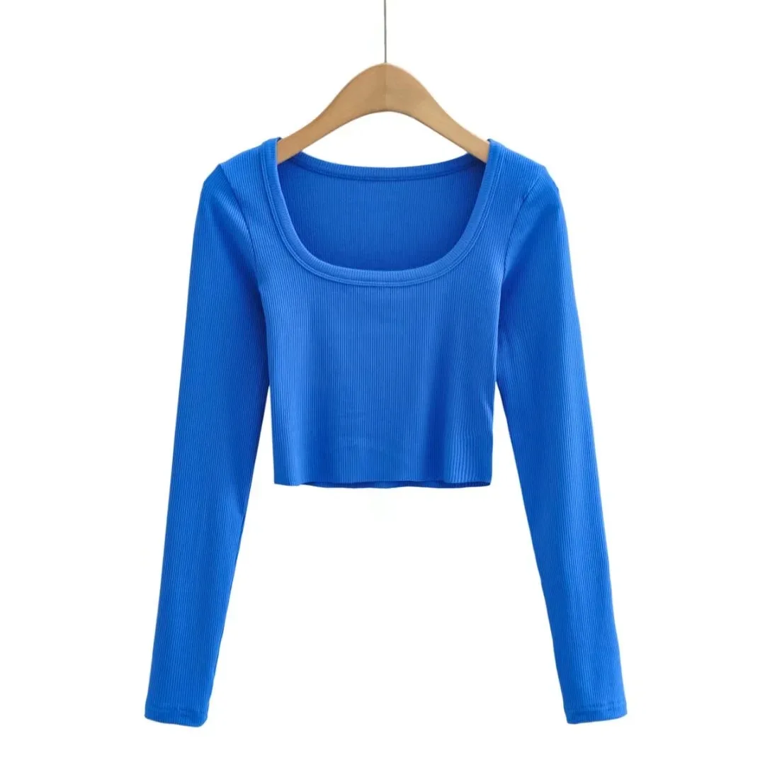 High Quality Midriff T-Shirt Women Long-Sleeved French Shirt Base Casual High-Waisted Top Anti-Pilling Feature Chiffon Basics